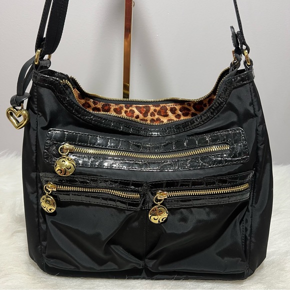 Brighton Black Nylon Crocodile Embossed Adjustable Strap Gold Accent Bag -- OS - Picture 2 of 11